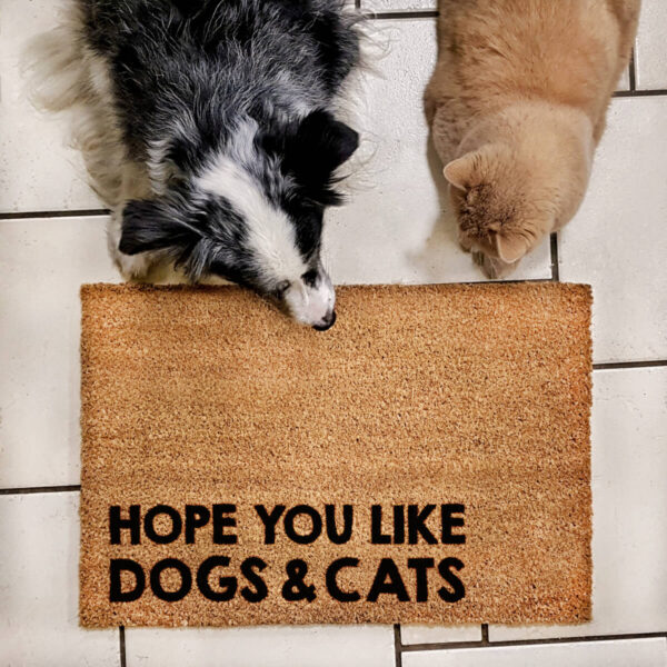 Wycieraczka kokosowa "Hope You like dogs & cats" idealna dla właściciela psa i kota. Na prezent dla miłośnika zwierząt czy jako gadżet dla wielbiciela psów i kotów.